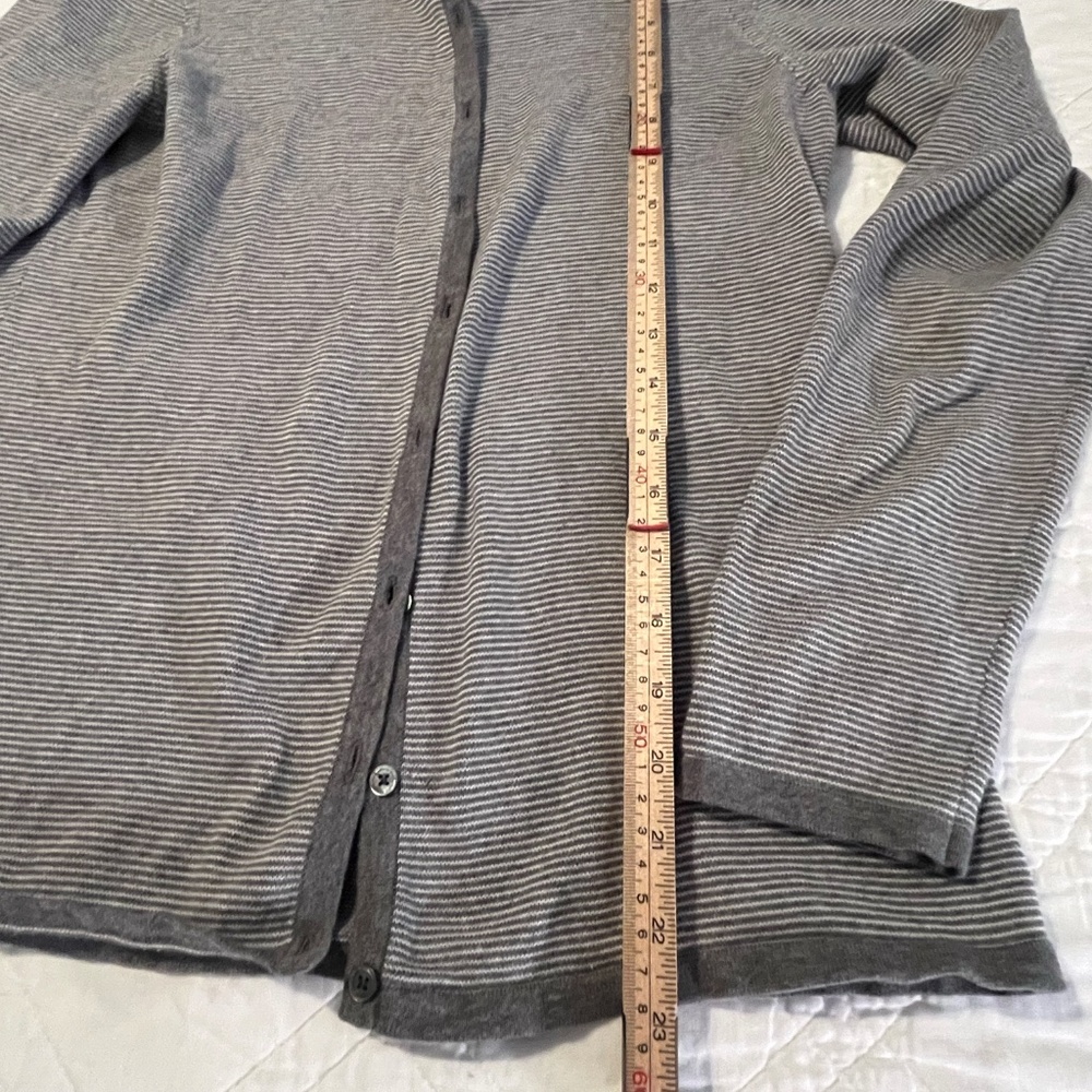 Calvin Klein 2 Piece Tank Top Cardigan Set Women 100% Cotton Gray White Stripe M - Picture 15 of 16